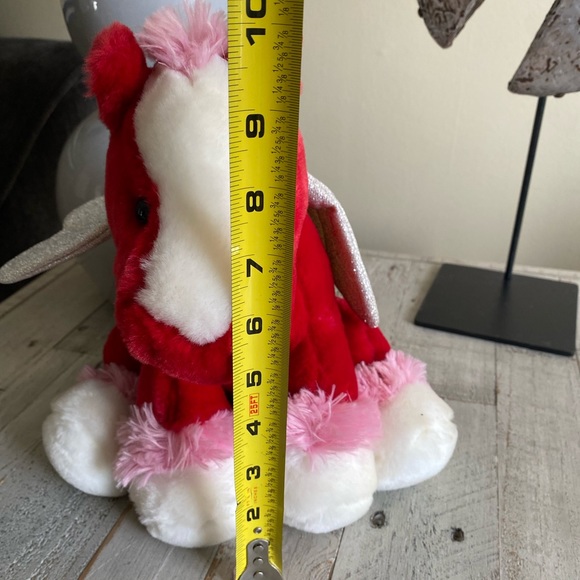10” Red pink and white unicorn stuffed plush - Picture 4 of 6